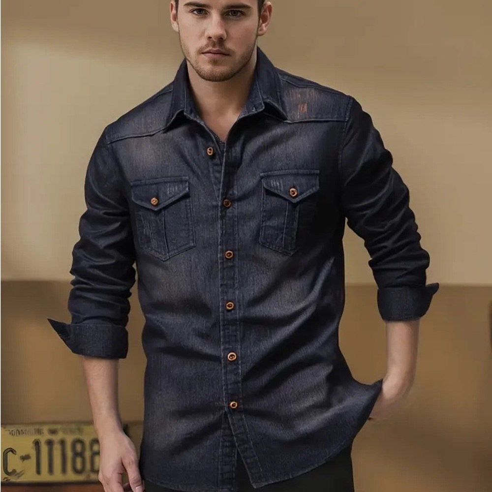 Aha Selected Men's XL Blue Button Down Long Sleeve Shirt NWT